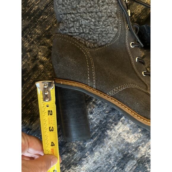 Nine West Boots Phaedra Gray Suede Block 4” Heel Size 8M Faux Fur Lined Lace Up - Picture 6 of 9